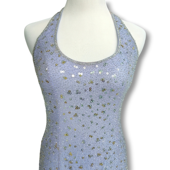 Vintage Cache Lavender Purple Silk Beaded Sequins Halter Gown Dress Size 8 - Picture 6 of 10